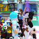 A Roblox character with a guitar gets swarmed by other characters.